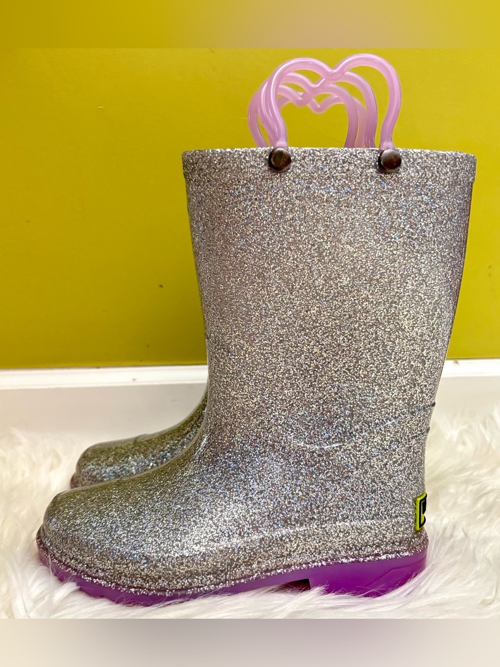 Western Chief Abby Light-Up Glitter Lighted Silver Waterproof Rain Boots 11